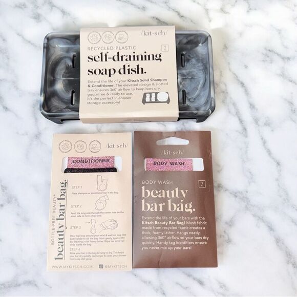 New Kitsch Self-Draining Soap Dish and Beauty Bar Bag Set - Picture 1 of 5